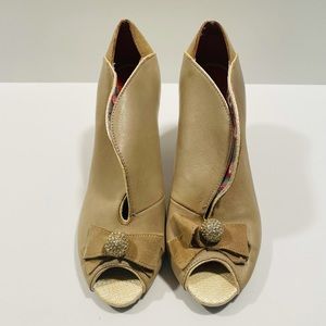 Poetic Licence London neutral leather and suede heels.